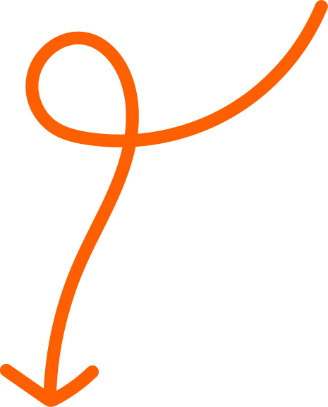 Orange curly hand drawn arrow