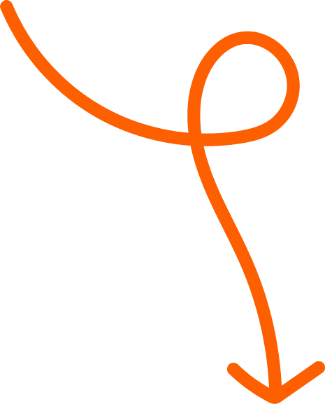 Orange curly hand drawn arrow