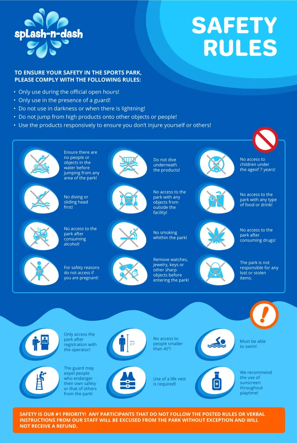 Splash-n-Dash safety rules poster