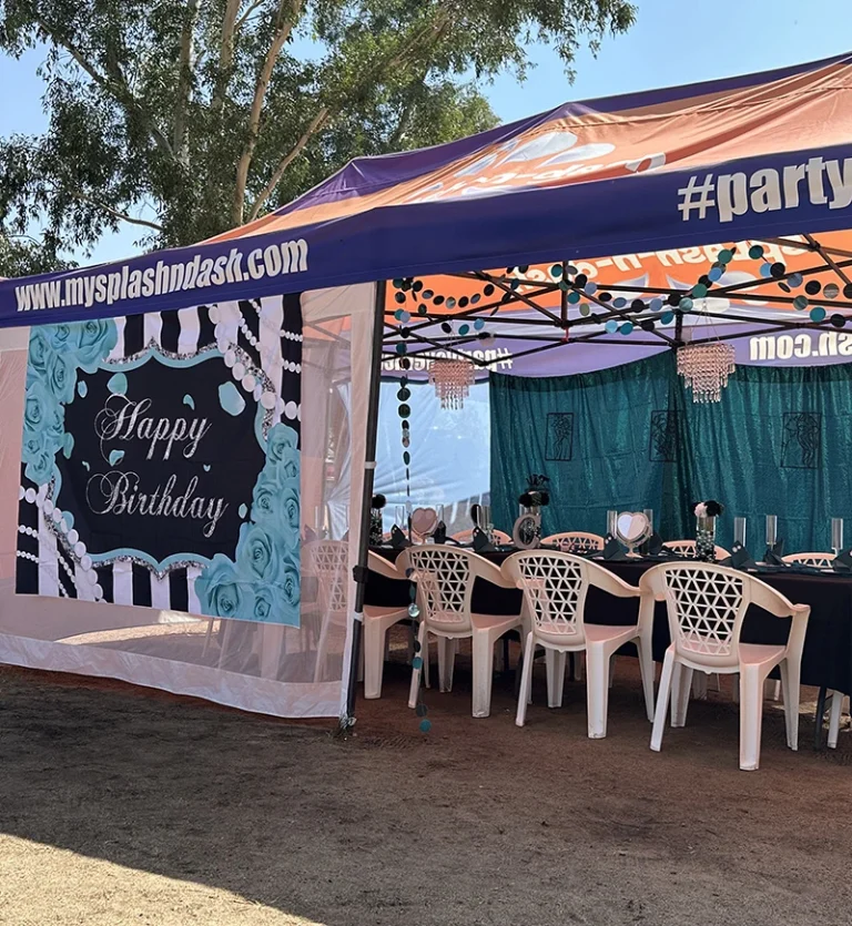 Birthday party tent at Splash-n-Dash Lake McSwain, a birthday party venue