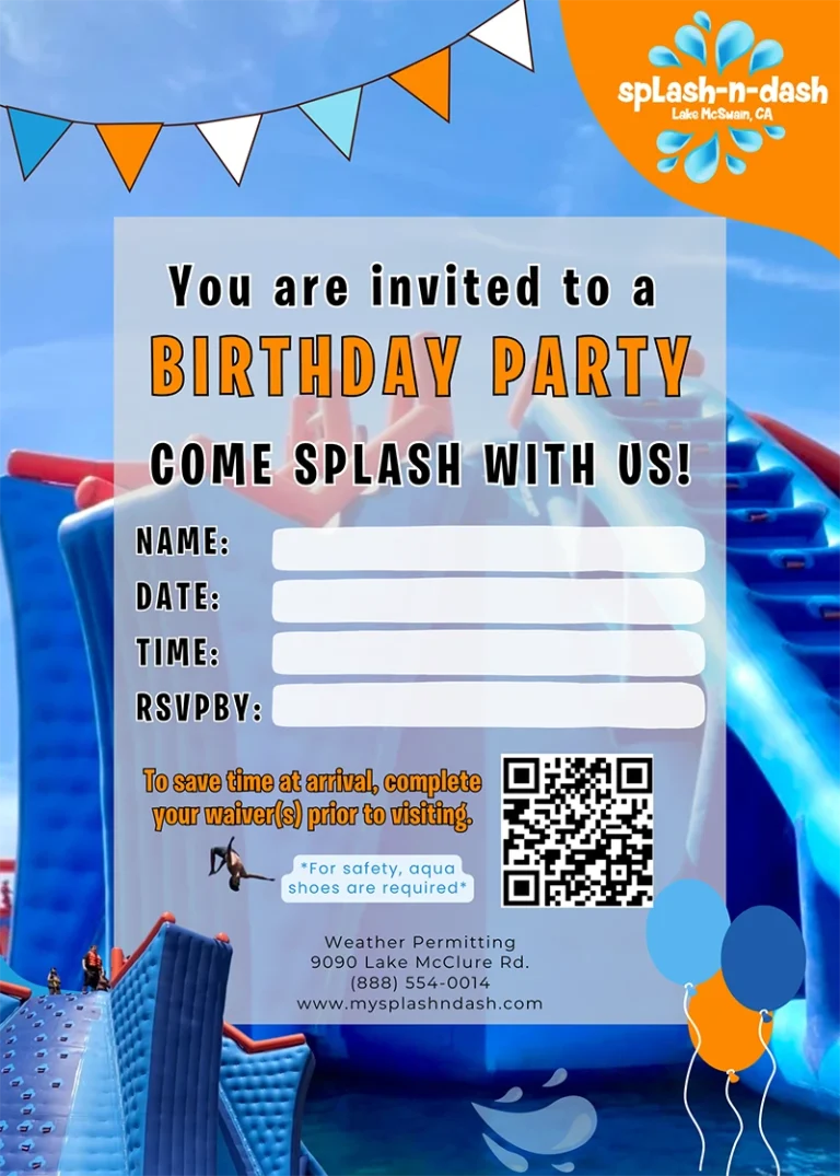 Splash-n-Dash Lake McSwain Birthday Party Invitation