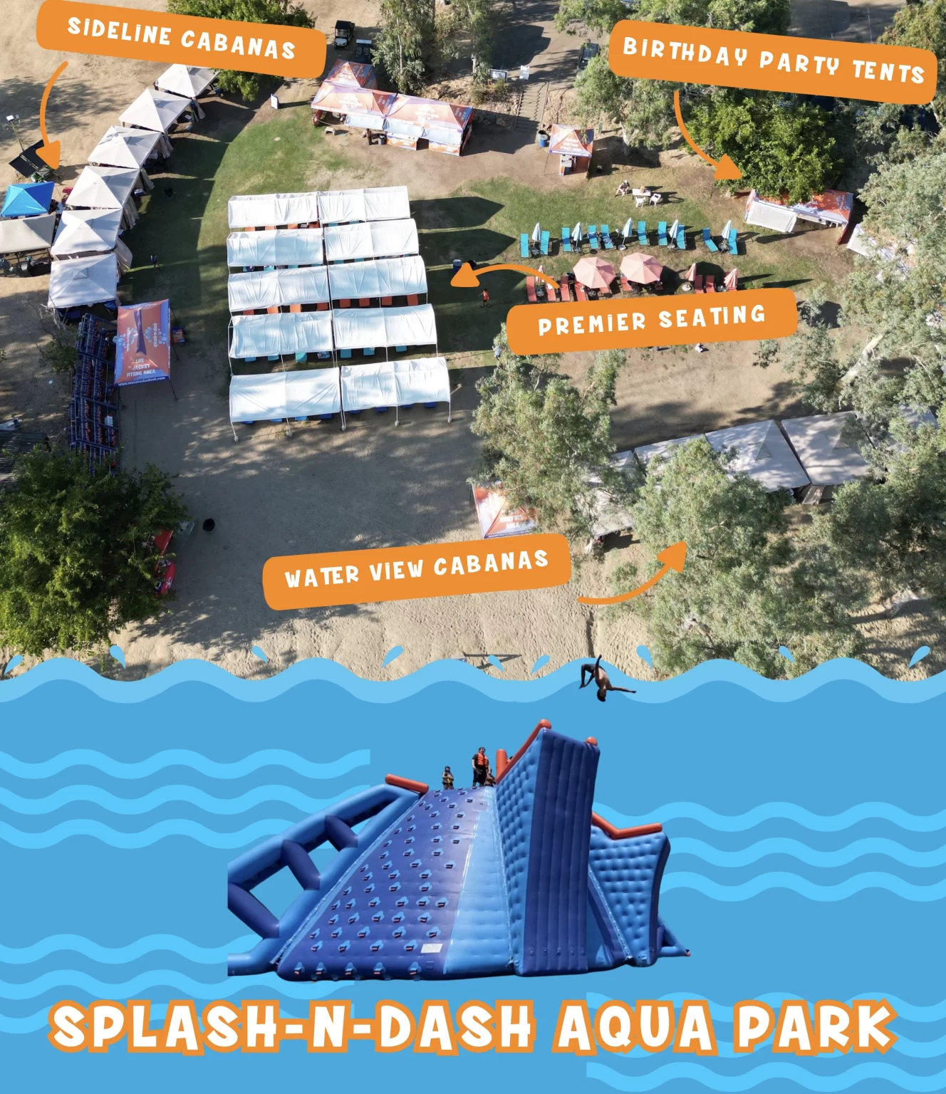 Diagram of the land part of Splash n Dash Aqua Park